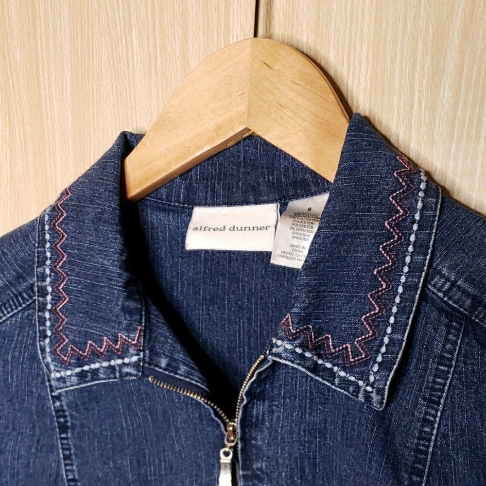 Alfred Dunner Womens Embroidered Denim Jacket 8 - Picture 4 of 7